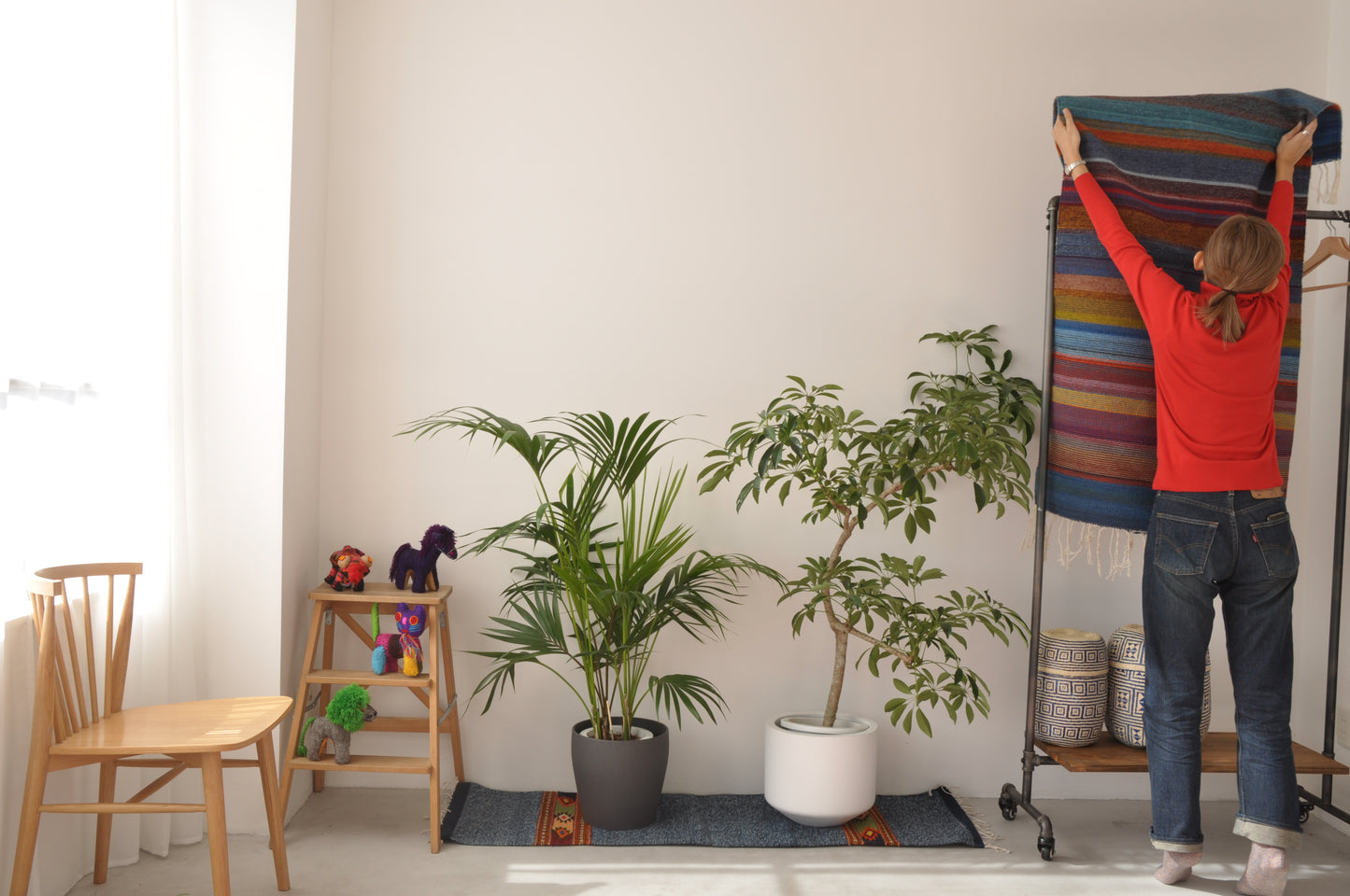 Mexican rug (148×78cm, rainbow striped pattern)